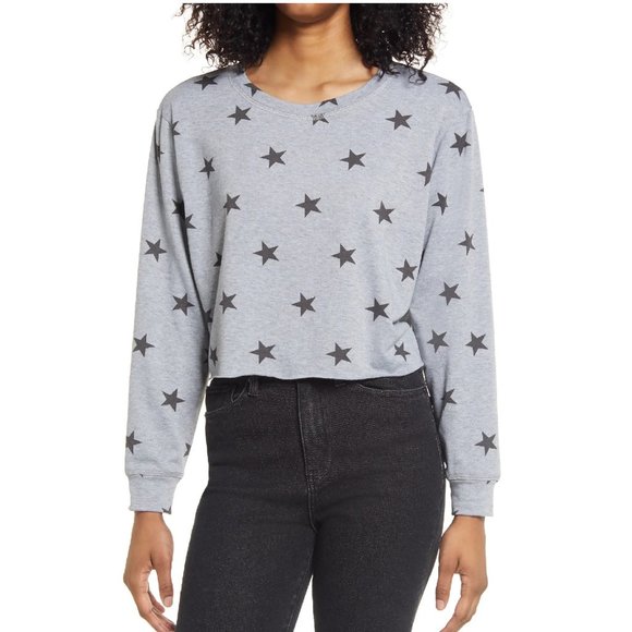 🎁 LA LA LAND CREATIVE CO.Stars Print Boxy Crop Sweatshirt - Picture 1 of 4
